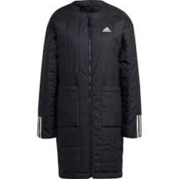 NWT ADIDAS ITAVIC WOMEN'S 3-STRIPES SEASONAL COAT BLACK WITH WHITE SMALL - Picture 2 of 10